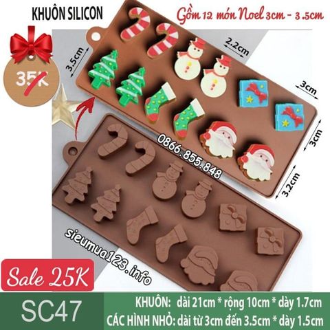 Khuôn silicon socola 12 Cây Thông Chiếc Vớ Noel 3cm - 3,5cm ( SC47 )