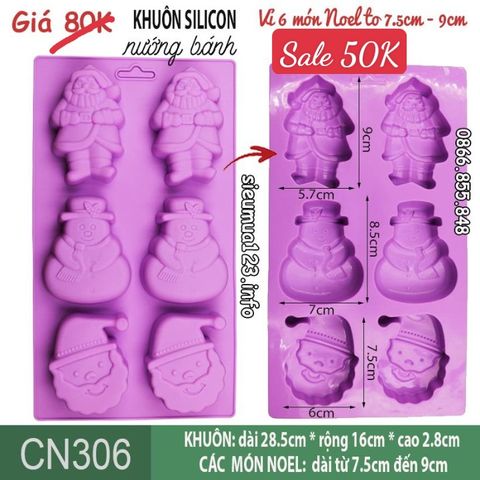 Khuôn silicon 6 ông già Noel và người tuyết to 7,5cm - 9cm ( CN306 )