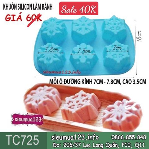 Khuôn silicon 6 hoa tuyết to 7,8cm ( TC725 )