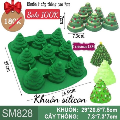 Khuôn silicon 9 cây thông 3D cao 7cm ( SM828 )