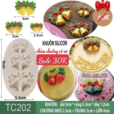 Khuôn silicon 3 cái chuông Noel 2,5cm + 3cm + 4cm ( TC202 )