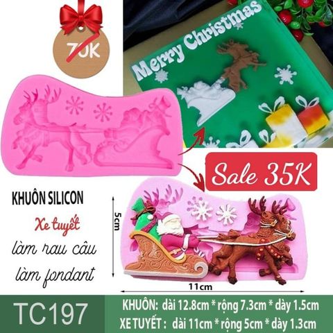Khuôn silicon ông già Noel cưỡi xe tuần lộc 11cm ( TC197 )