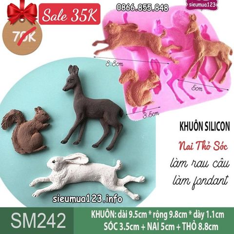 Khuôn silicon con nai con thỏ con sóc ( SM242 )