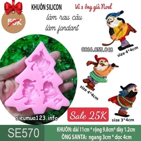 Khuôn silicon 3 ông già Noel Santa nhỏ 4cm ( SE570 )