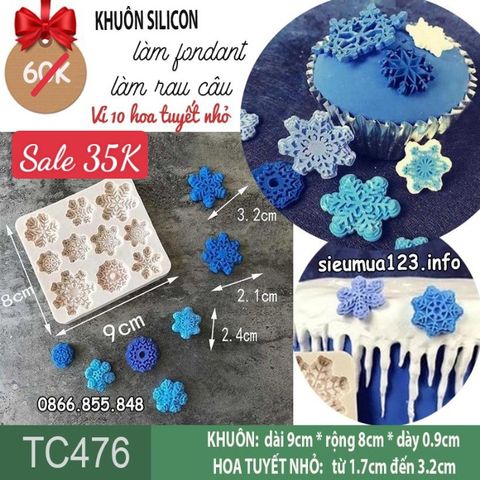 Khuôn silicon 10 hoa tuyết nhỏ 1,7cm - 3,2cm ( TC476 )