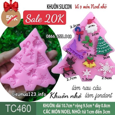 Khuôn silicon fondant 9 món Noel nhỏ từ 1,2cm - 3cm ( TC460 )