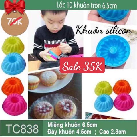 Lốc 10 khuôn silicon tròn 6,5cm nướng bánh cupcake cánh cong ( TC838 )