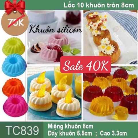 Lốc 10 khuôn silicon tròn 8cm nướng bánh cupcake cánh cong ( TC839 )
