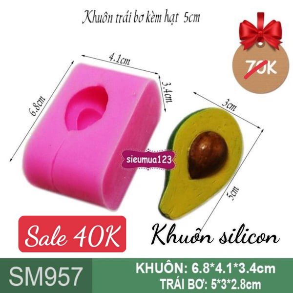 Khuôn silicon trái bơ kèm hạt 5cm ( SM957 )