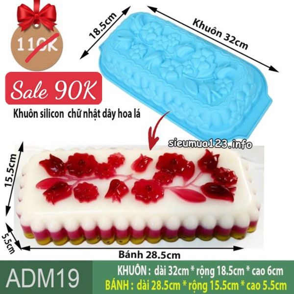Khuôn silicon làm bánh rau câu chữ nhật dây hoa lá 28,5cm ( ADM19 )