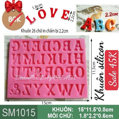 Khuôn silicon bảng 26 chữ cái in hoa chấm bi cao 2,2cm ( SM1015 )