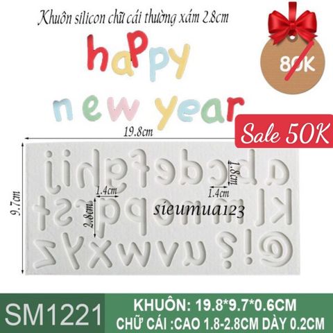 Khuôn silicon bảng chữ cái alphabet nét thường xám 2,8cm ( SM1221 )