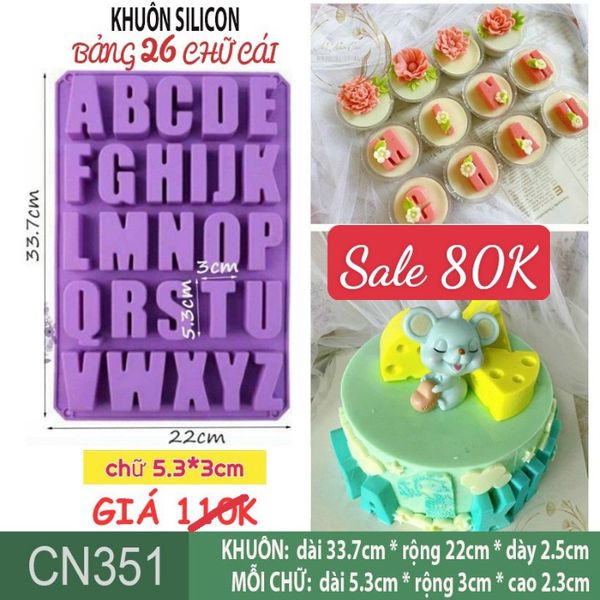 Khuôn silicon 26 chữ cái alphabet in hoa to cao 5,3cm ( CN351 ) CÒN ÍT