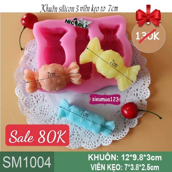 Khuôn silicon 3 viên kẹo to 7cm ( SM1004 )