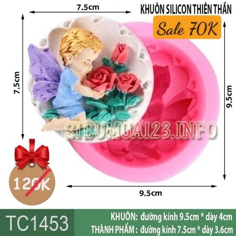 Khuôn silicon em bé trai baby thiên thần ngắm hoa hồng 7,5cm ( TC1453 )