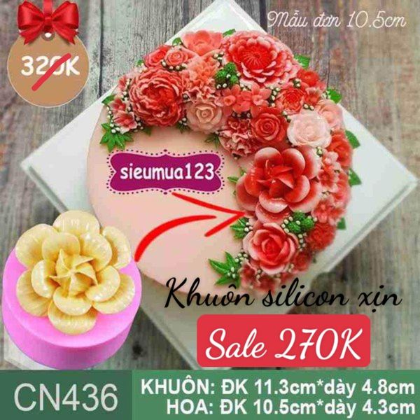 Khuôn silicon hoa mẫu đơn to nhụy xoắn 10,5cm ( CN436 )