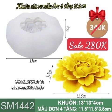 Khuôn silicon làm rau câu hoa mẫu đơn 4 tầng 11,5cm ( SM1442 )