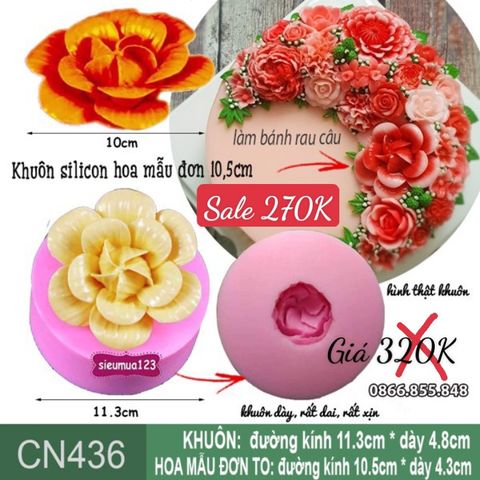 Khuôn silicon hoa mẫu đơn to nhụy xoắn 10,5cm ( CN436 )