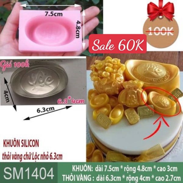 Khuôn silicon làm rau câu thỏi vàng chữ Lộc nhỏ 6,3cm ( SM1404 )