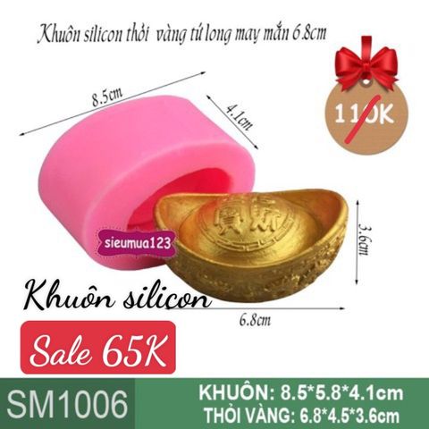 Khuôn rau câu silicon thỏi vàng Tứ Long May Mắn 6.8cm ( SM1006 )