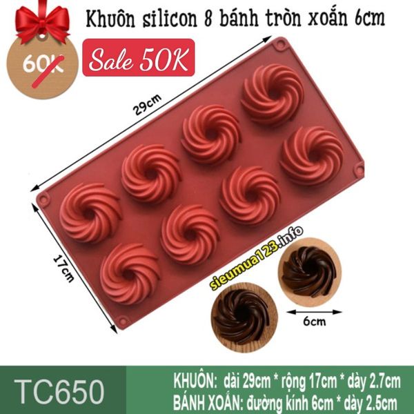 Khuôn silicon 8 bánh tròn xoắn 6cm ( TC650 )