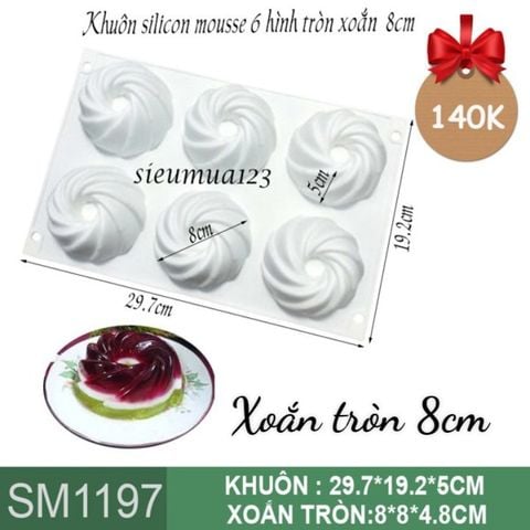 Khuôn bánh mousse : Khuôn silicon 6 hình tròn xoắn 8cm ( SM1197 ) còn 2 cái
