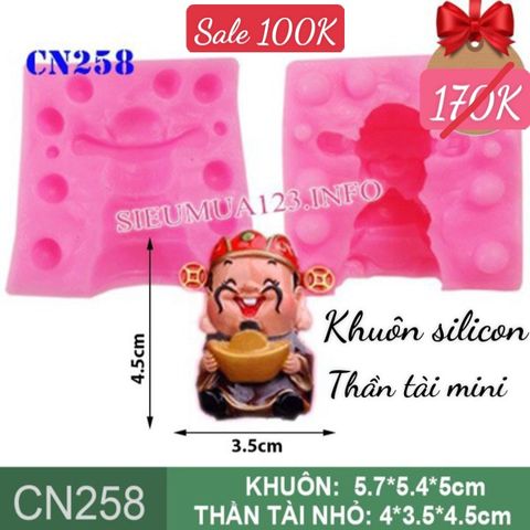Khuôn silicon Ông Thần Tài 3D Mini 3,5cm Cầm Thỏi Vàng ( CN258 )