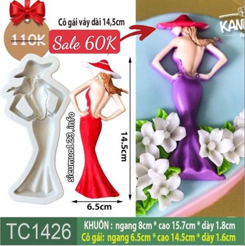 Khuôn silicon cô gái 14,5cm ( TC1426 ) váy dài quyến rũ