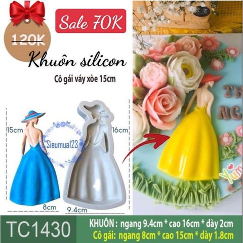 Khuôn silicon cô gái 15cm ( TC1430 ) váy xòe