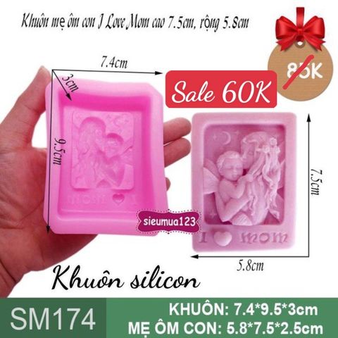 Khuôn silicon mẹ ôm con I Love Mom 7,5cm ( SM174 )