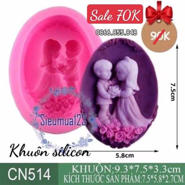 Khuôn silicon làm rau câu cô dâu chú rể kết hôn trên bãi biễn ( CN514 )