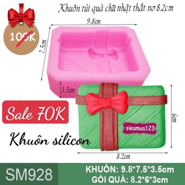 Khuôn silicon gói quà chữ nhật thắt nơ 8,2cm ( SM928 )