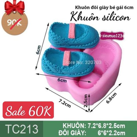 Khuôn rau câu silicon 4d : Khuôn đôi giày bé gái xoắn tròn hoa 6cm ( TC213 )