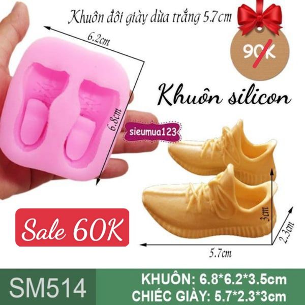Khuôn silicon đôi giày dừa trắng 5,7cm ( SM514 )