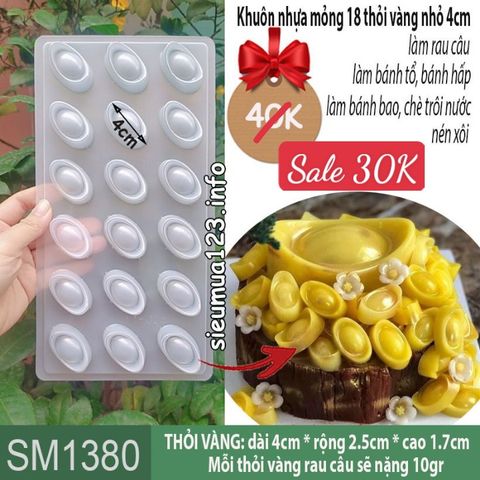 Khuôn nhựa mỏng 18 thỏi vàng nhỏ 4cm làm rau câu , bánh tổ ( SM1380 )