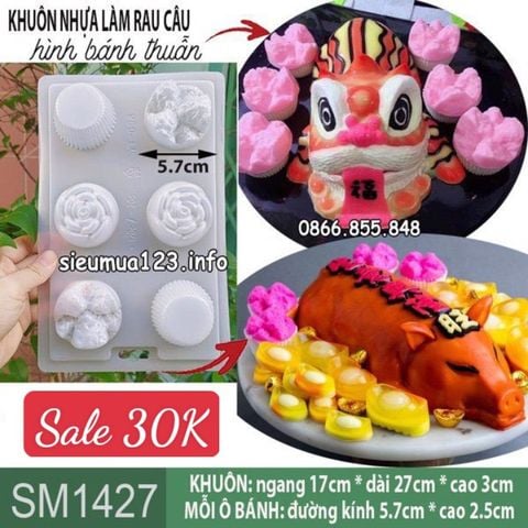 Khuôn nhựa mỏng làm rau câu hình 6 bánh bao bánh thuẫn 5,7cm ( SM1427 )