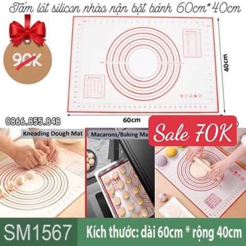 Tấm lót silicon cán bột nhào nặn bột bánh size 60cm x 40cm ( SM1567 )