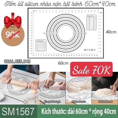 Tấm lót silicon cán bột nhào nặn bột bánh size 60cm x 40cm ( SM1567 )