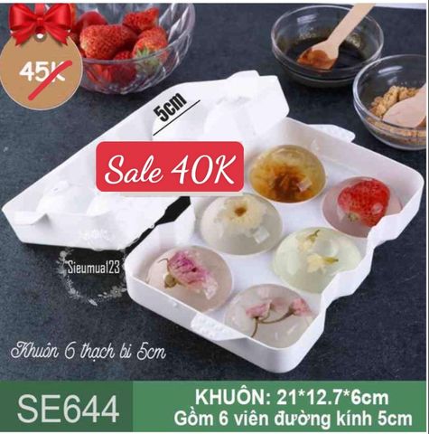 Khuôn thạch bi mochi nhựa 6 viên bi 5cm ( SE644 )