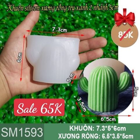 Khuôn silicon xương rồng trụ xanh 2 nhánh 5cm ( SM1593 )
