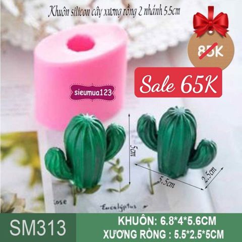 Khuôn rau câu silicon 4d : Khuôn cây xương rồng 2 nhánh 5,5cm ( SM313 )