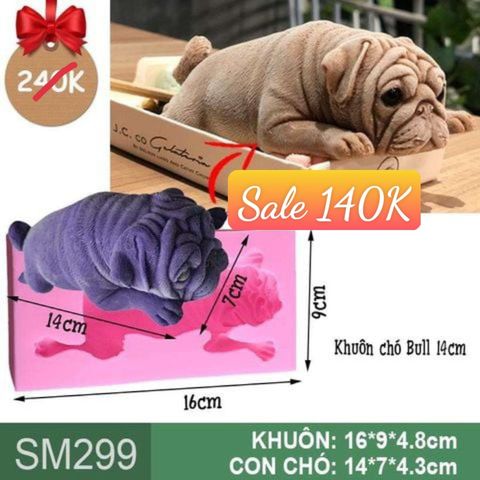 Khuôn silicon làm rau câu con chó Bull nằm dọc 14cm ( SM299 )