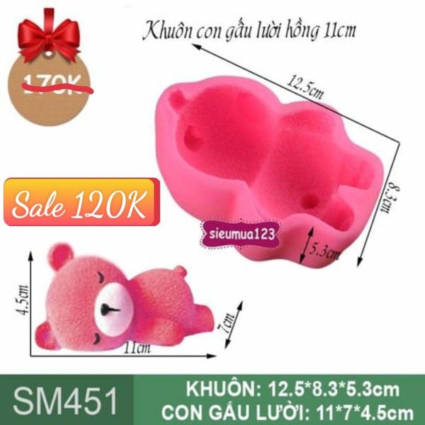 Khuôn rau câu silicon con gấu lười hồng 11cm ( SM451 )