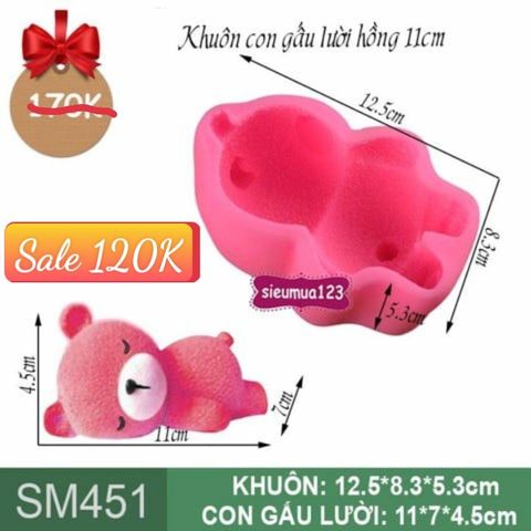 Khuôn rau câu silicon con gấu lười hồng 11cm ( SM451 )