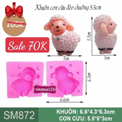 Khuôn silicon con cừu đeo chuông 5,5cm ( SM872 )
