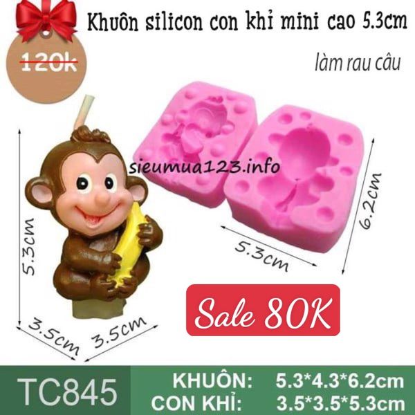 Khuôn silicon con khỉ nhỏ cầm chuối 5,3cm ( TC845 )