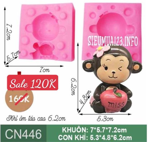 Khuôn rau câu silicon 4d : Khuôn con khỉ ôm trái táo ( CN446 )