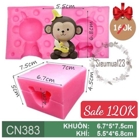 Khuôn rau câu silicon 4d : Khuôn Con Khỉ Đội Chuối Chữ Love 6,8cm ( CN383 )