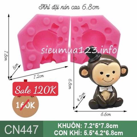 Khuôn silicon làm rau câu con khỉ đội nón ( CN447 )