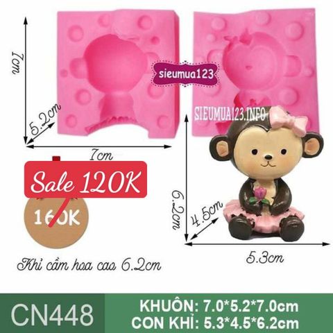 Khuôn rau câu silicon 4d : Khuôn con khỉ cầm hoa ( CN448 )